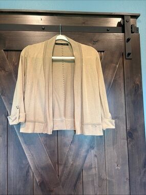 Ivanka Trump Tan Cropped Open-Front Cardigan